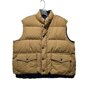 Eagle Pass‎ Down Puffer Vest Mens XL Tan Navy Reversible Quilted Snap Vintage